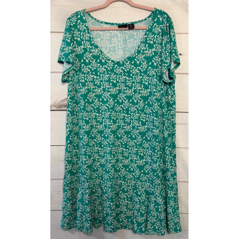 Rachel Zoe Green White Floral V-Neck Short Sleeve Shift Dress Plus‎ Size 1X